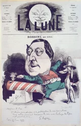 Okładka czasopisma „La Lune” z karykaturą Rossiniego, wiadomością i autografem kompozytora, 27 czerwca 1867
